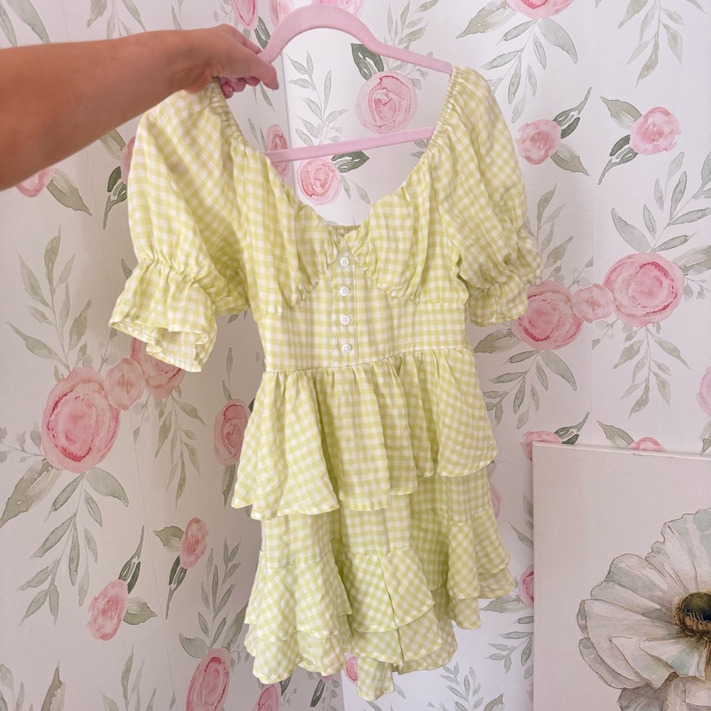 Light Green Gingham Ruffled Romper - image 4